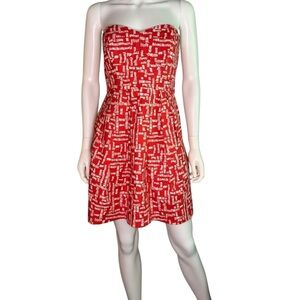 Shoshanna Red and White Pleated Strapless Sundress (with pockets)